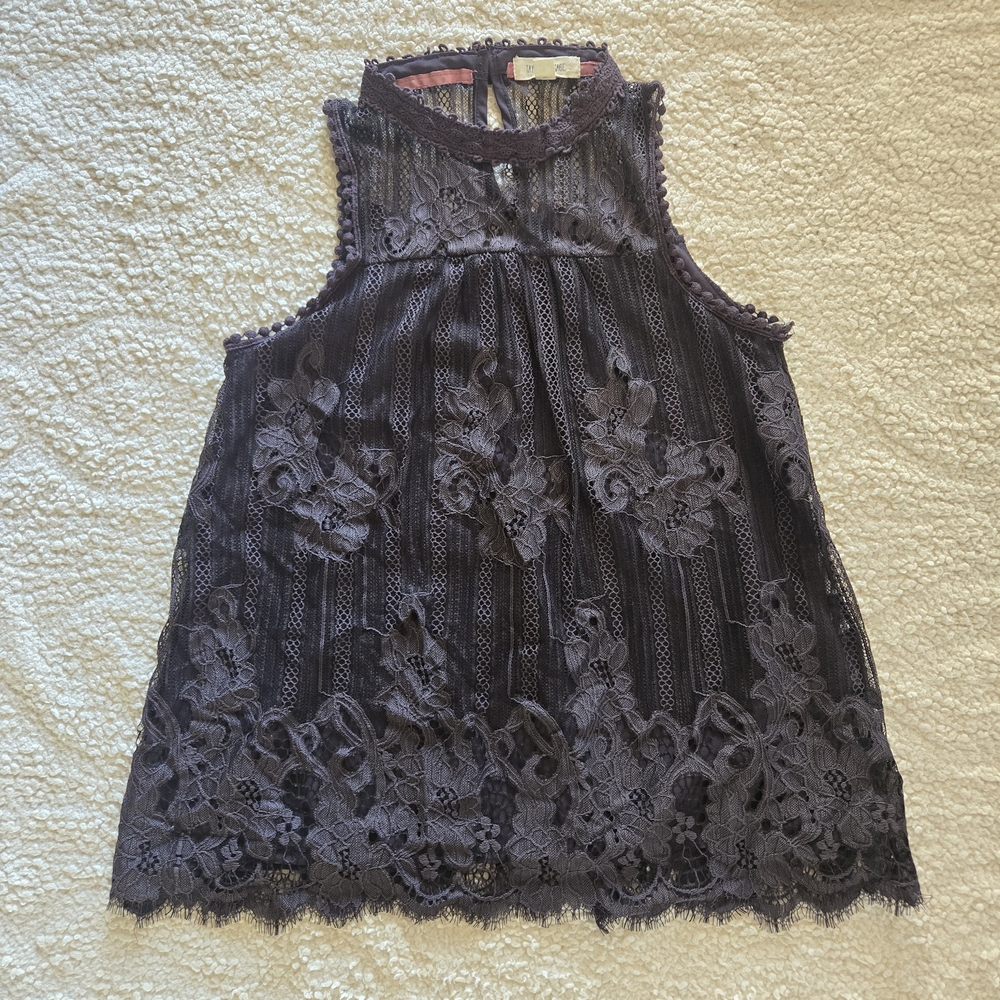 Taylor & Sage Dark Purple Lace Overlay Top | Witchy Aesthetic | Coquette | Boho